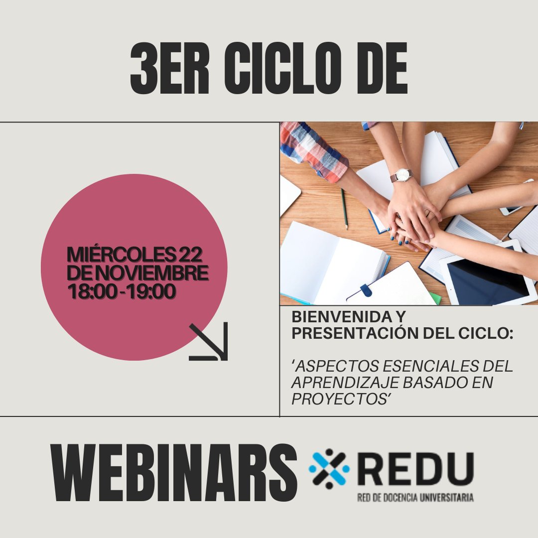 Virt_UVa's tweet photo. 📢Este miércoles 22 de noviembre comienza el Tercer Ciclo de Webinars @Red_REDU 2023/2024. Once sesiones totalmente gratuitas que se celebrarán los miércoles de 18-19h y se podrán seguir a través de Zoom y YouTube. 

👉Puedes inscribirte ya a través del enlace de nuestro perfil. https://t.co/EfqnZVa3vb