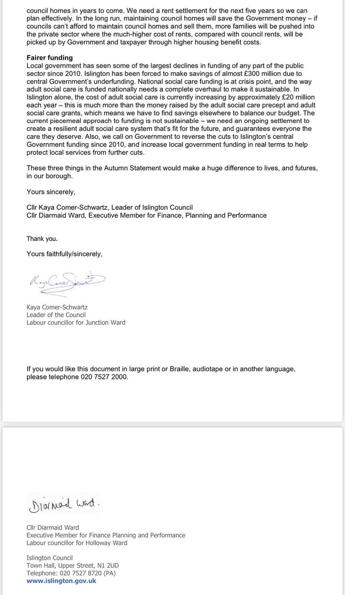 We're asking for three things to help us build a more equal Islington, ahead of the #AutumnStatement:   🏘️ Help us to build more much-needed council homes 🪛Help us maintain council homes 💷 Fairer funding   @diarmaid_w  and I have written to the Chancellor with these three asks