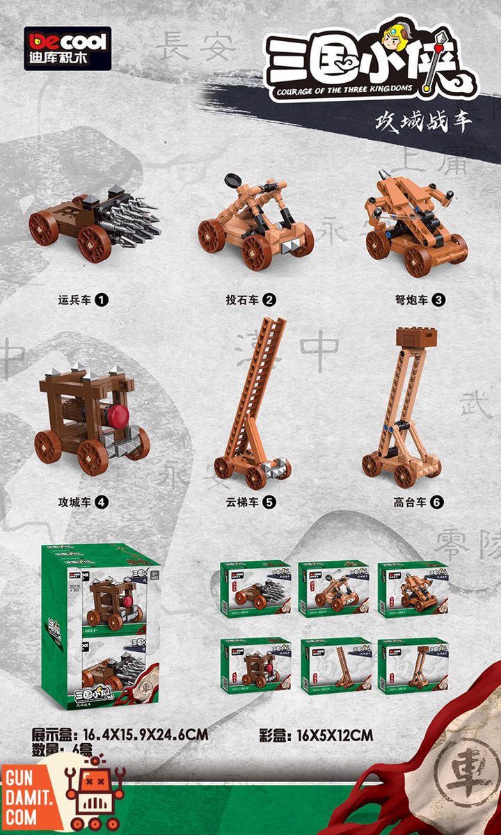 GundamitStore's tweet image. [Coming Soon] DECOOL 20513A Three Kingdoms Siege Engines Set of 6
Material: ABS
Size: N/a
$24.99 Free Shipping
--------
👇links👇 
gundamit.store/DECOOL-20513A

#BuildingBlocks #DECOOL #ThreeKingdoms #LargeCity #Watchtower 
#actionfigure #modelkit #Gundamit #GD