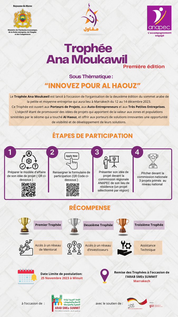 ebfmaroc's tweet photo. Chère communauté, nous sommes ravis de vous inviter à participer à une compétition exceptionnelle organisée par l'ANAPEC, une occasion unique de mettre en lumière vos talents et de propulser vos projets innovants vers de nouveaux sommets.
@anapec @giz_gmbh https://t.co/IzjOtxIG4U