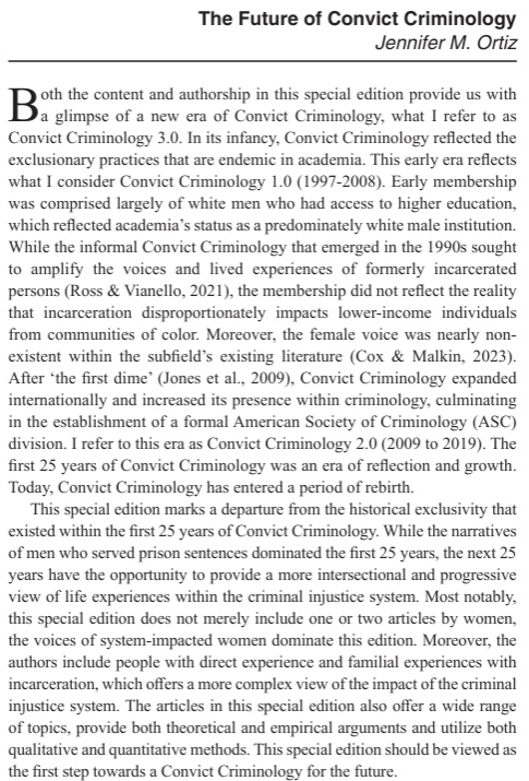 'The Future of Convict Criminology' by - @Ortiz_PhD in Journal of Prisoners on Prisons (@jpp1988) #Criminology #CrimTwitter #Prison #Incarceration #Jail #Research #ConvictCriminology #ReEntry doi.org/10.18192/jpp.v…