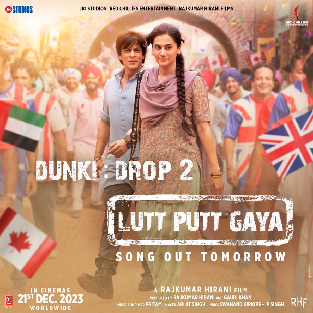 SRKCHENNAIFC's tweet photo. #Dunki - The Journey Of Love❤ . 

#30DaysToDunki

#DunkiDrop2 - #LuttPuttGaya song out tomorrow! 

@iamsrk @RedChilliesEnt
@RajKumarHirani @taapsee https://t.co/F5kJdESdkE
