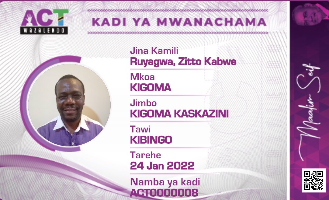 zittokabwe's tweet photo. @ExMayorUbungo Mwami hatapeliki! Huku #HAMMO ! Hata sisi tunaenda na #ACTKiganjani kadi zetu ni 

#MaalimSeif
#Tanzanite
#Karafuu 
#Kawaida https://t.co/UsyBhoSyfH