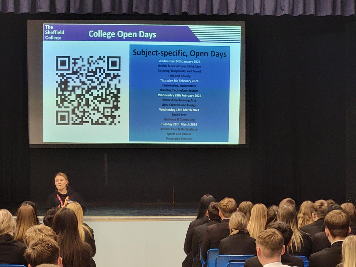 AcademyAston's tweet photo. Fantastic Year 11 Assembly highlighting and informing students on vocational, T-level and apprenticeship pathways at Sheffield College for September 2024. Applications are open now via the Sheffield College website https://t.co/Etj0At1DkF https://t.co/o6egcBESRq