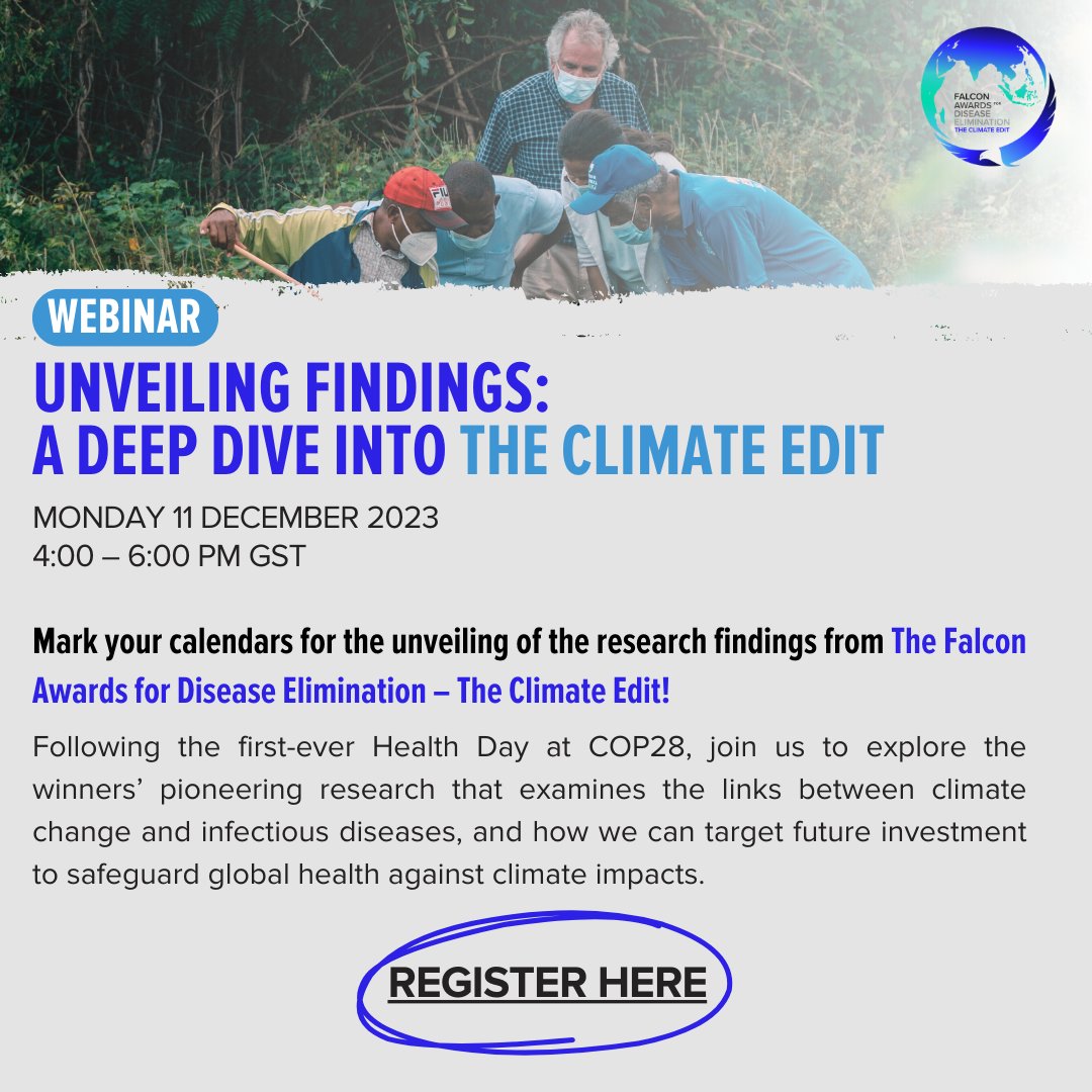GLIDE_AE's tweet photo. Mark your calendar to join us for an exciting unveiling of research findings from our #FalconAwards for Disease Elimination #TheClimateEdit.
๐๏ธ 11 Dec 2023
๐ 4:00 - 6:00 PM
โก๏ธ https://t.co/uTespEGSAw
#ClimateChange #ClimateXHealth https://t.co/RvFIaJwT0j