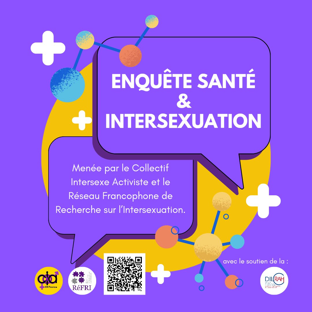 Réseau RéFRI (@reseau_refri) on Twitter photo Le RéFRI et le <a href="/cia_oiifrance/">Collectif Intersexe Activiste - OII France</a> lancent l'enquête Santé & Intersexuation, qui vise à recueillir des données sur la santé des personnes #intersexes ou ayant des variations du développement sexuel en France.
Pour y participer : refri.limesurvey.net/746642?lang=fr (date limite : 31/12/2023). Le RéFRI et le <a href="/cia_oiifrance/">Collectif Intersexe Activiste - OII France</a> lancent l'enquête Santé & Intersexuation, qui vise à recueillir des données sur la santé des personnes #intersexes ou ayant des variations du développement sexuel en France.
Pour y participer : refri.limesurvey.net/746642?lang=fr (date limite : 31/12/2023).