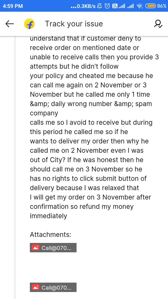 rockmakbond's tweet photo. #Flipkart @Flipkart 
Biggest cheater company who closed my 5 cases of 1 issue since 2 November without refunding &amp; everytime they create new case to irritate me even I sent call recording proof still they r not refunding,now u will pay back in court cheater https://t.co/c5SjgRX2um