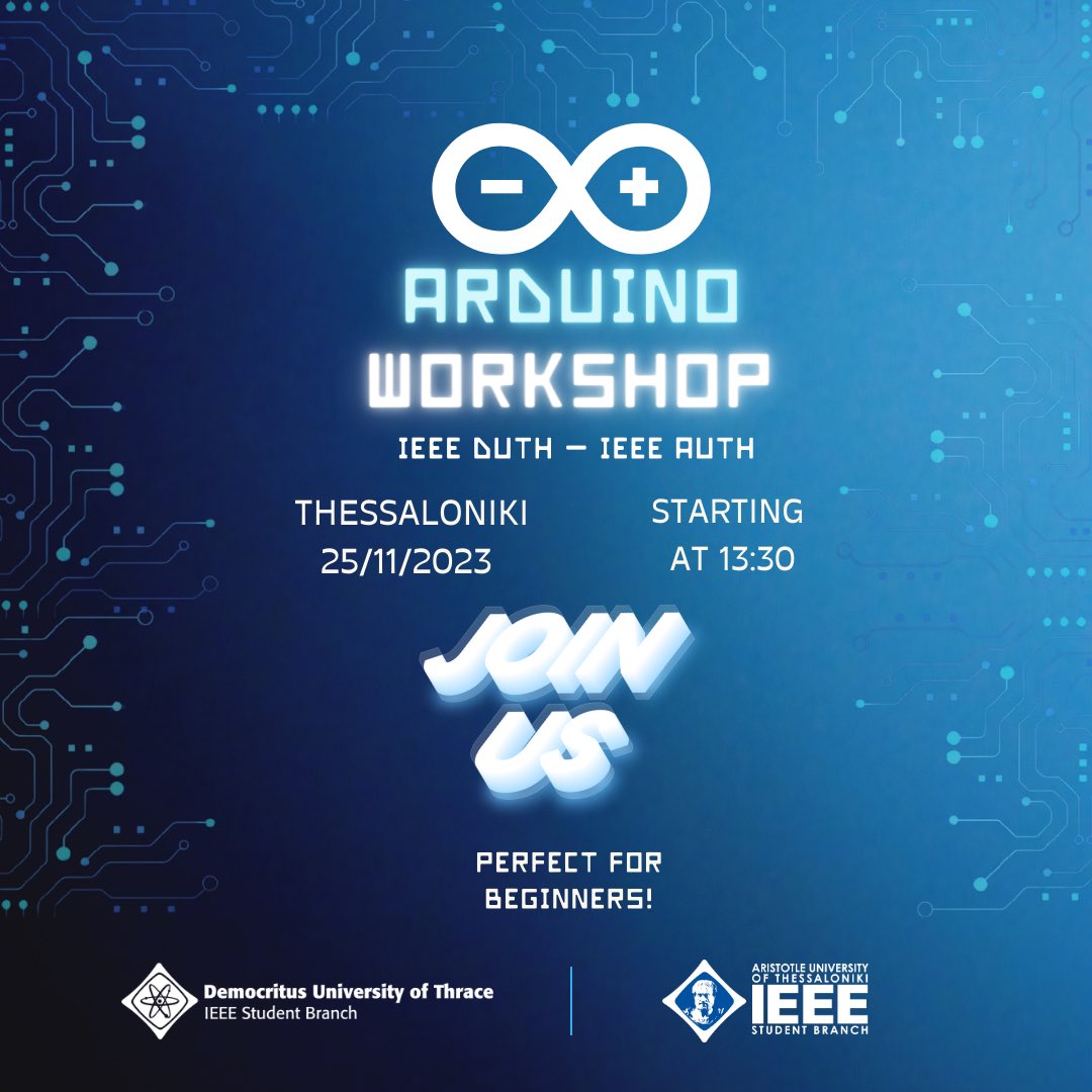 ieeeauthsb's tweet image. Τα παραρτήματα του IEEE Θεσσαλονίκης και Ξάνθης σας προσκαλούν σε ένα workshop με θέμα τις βασικές αρχές του Arduino που θα διεξαχθεί 25/11, 13:30 στην νησίδα υπολογιστών Βεργίνα.

Για να συμμετάσχεις συμπλήρωσε την φόρμα: docs.google.com/forms/d/1b3l0q…