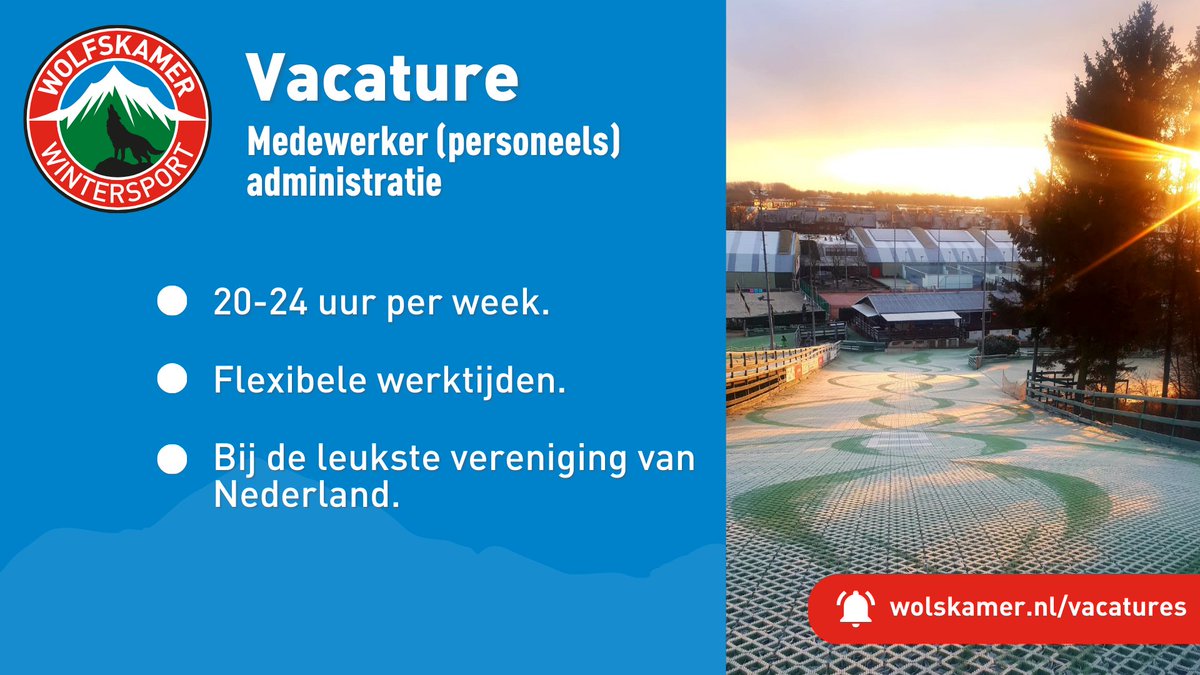 Medewerker (personeels)administratie
20- 24 uur per week

Wil je werken bij de leukste vereniging met het grootste outdoor skigebied van Nederland? Wij zijn op zoek naar een administratief medewerker die ons team komt versterken.  Kijk op wolfskamer.nl/vacatures