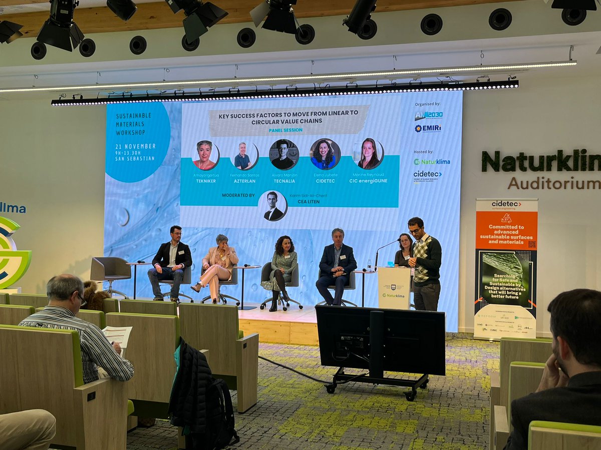 This morning ~60 attendees joined us to discuss #materials #sustainability in San Sebastian. Special thanks to our regional stakeholders for showcasing their activities in this field! 👏
<a href="/NaturKlima/">Naturklima</a> <a href="/CIDETEC_/">CIDETEC</a> <a href="/tecnalia/">TECNALIA</a> <a href="/TeknikerOficial/">Tekniker</a> <a href="/energigune_brta/">CIC energiGUNE</a> <a href="/AZTERLAN/">AZTERLAN Metallurgy Research Centre</a> <a href="/Materials2030/">Advanced Materials 2030 Initiative</a>