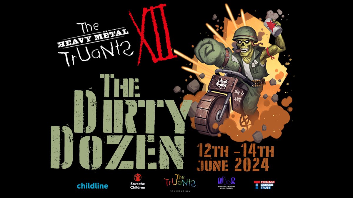 Join the @hmtruants in June for Heavy Metal Truants 12: The Dirty Dozen, helping to raise essential funds for four children's charities 🖤 See here for more info 👉 bit.ly/HMTDirtyDozen #HMTXII #HMT12 #HMTDirtyDozen