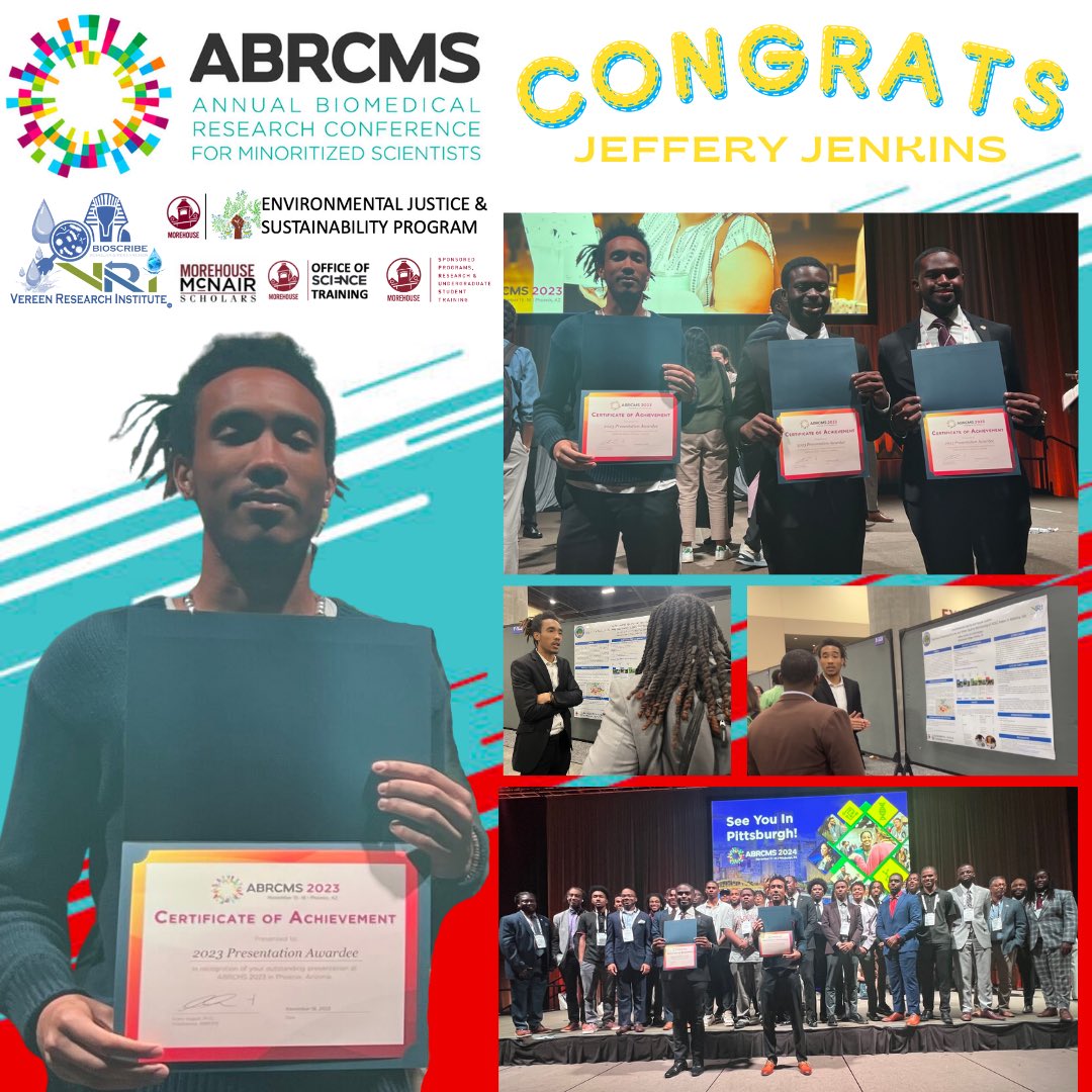 CONGRATS to VRI #BIOSCRIBE Jeffery Jenkins who won a presentation award at the Annual Biomedical Research Conference for Minoritized Scientists (ABRCMS)! He was one of only 392 awardees from among the several thousand presenters to earn an award! #ABRCMS2023 <a href="/Morehouse/">Morehouse College</a>  <a href="/ABRCMS/">ABRCMS</a>