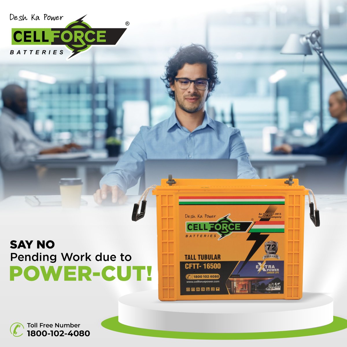 cellforce_p's tweet photo. Are you still doing over time at office due to power cuts and pending works?

Then switch to CellForce Power Inverter Battery and enjoy your after work life freely.

Get it installed in your office today from your nearest CellForce Power Authorised Distributor.

#cellforcepower https://t.co/R2tNLA8MLO