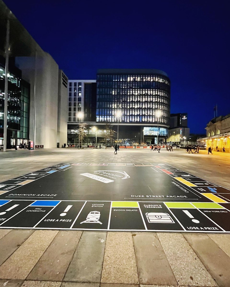 ottimodigital's tweet photo. Giant external floor Graphics! The team did an amazing job fitting this monopoly board game in the centre of Cardiff. #graphics #print #floor-graphics #signs #events #exhibitions #5mwide https://t.co/7VaTh9JWuh