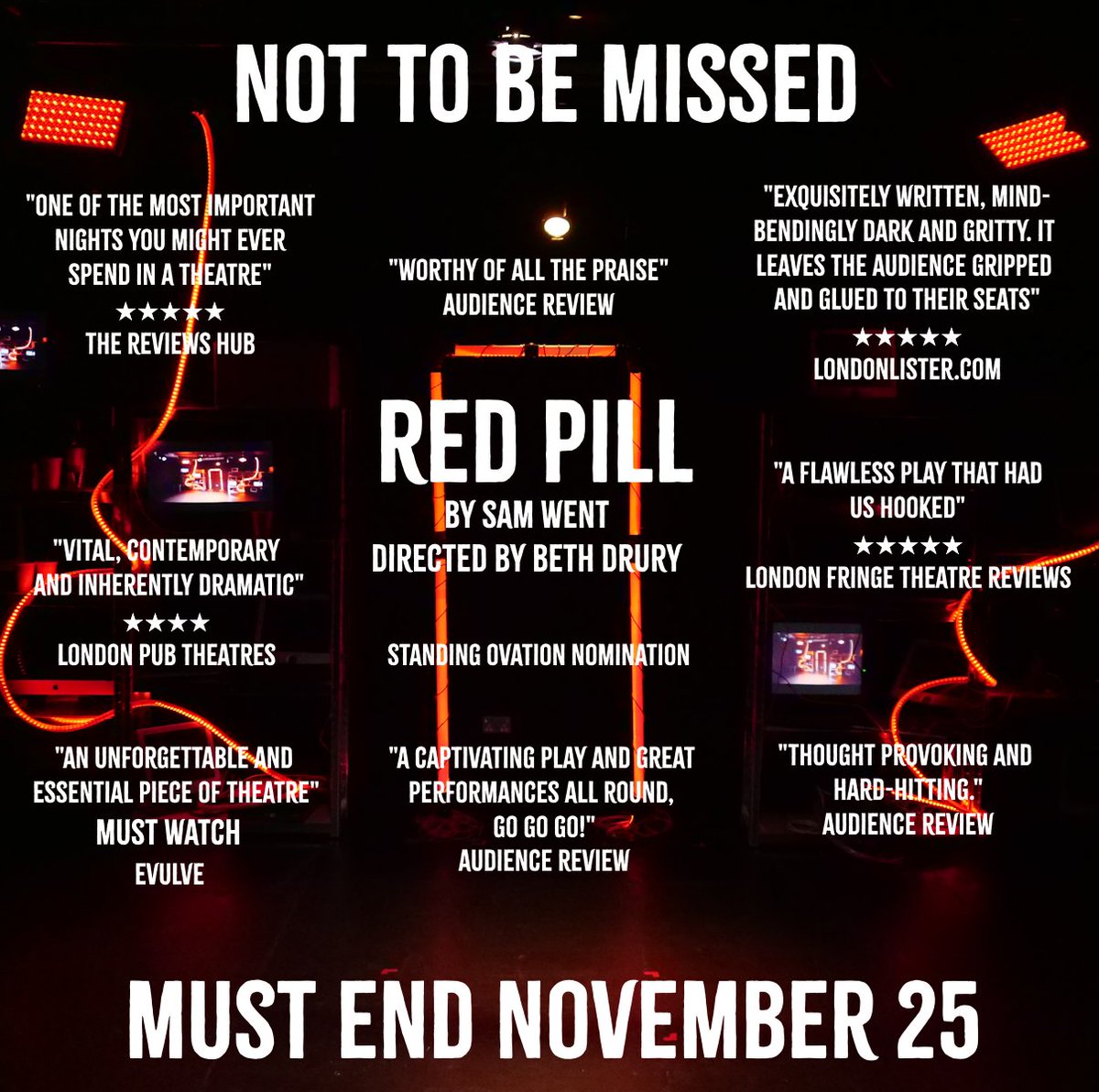 It's the final week of Red Pill @LandUTheatre This multiple ★★★★★ reviewed production is 'one of the most important nights you might ever spend in a theatre' and is not to be missed. Book your tickets now to avoid disappointment! 🎟️bit.ly/49u9DiD