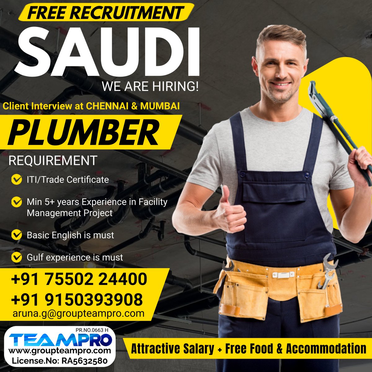 #Saudiarabia #Saudijobs #free #recruitment #Directinterview #Technician #Generator #Plumber #ITI #TradeCertificate #Chennai #Mumbai #Direct #Immediate #Joiners #saudiprojects