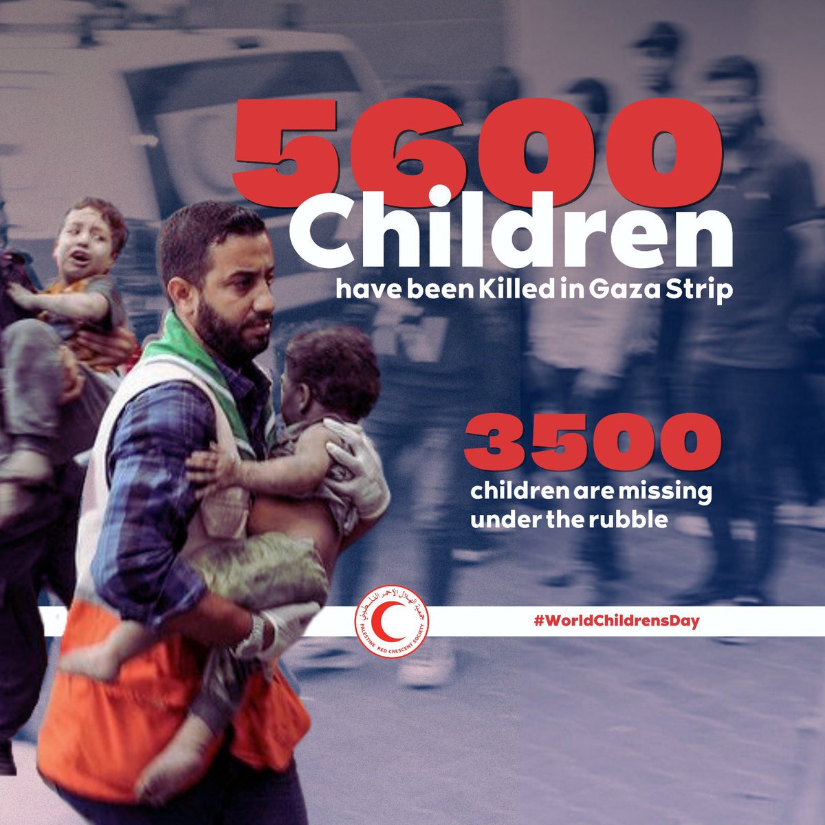 5,600 children have been killed in during the Israeli aggression on the #Gaza Strip

3,500 children are missing / waiting rescue under the rubble

+7000 children are waiting for emergency reconstructive surgery

#WorldChildrenDay