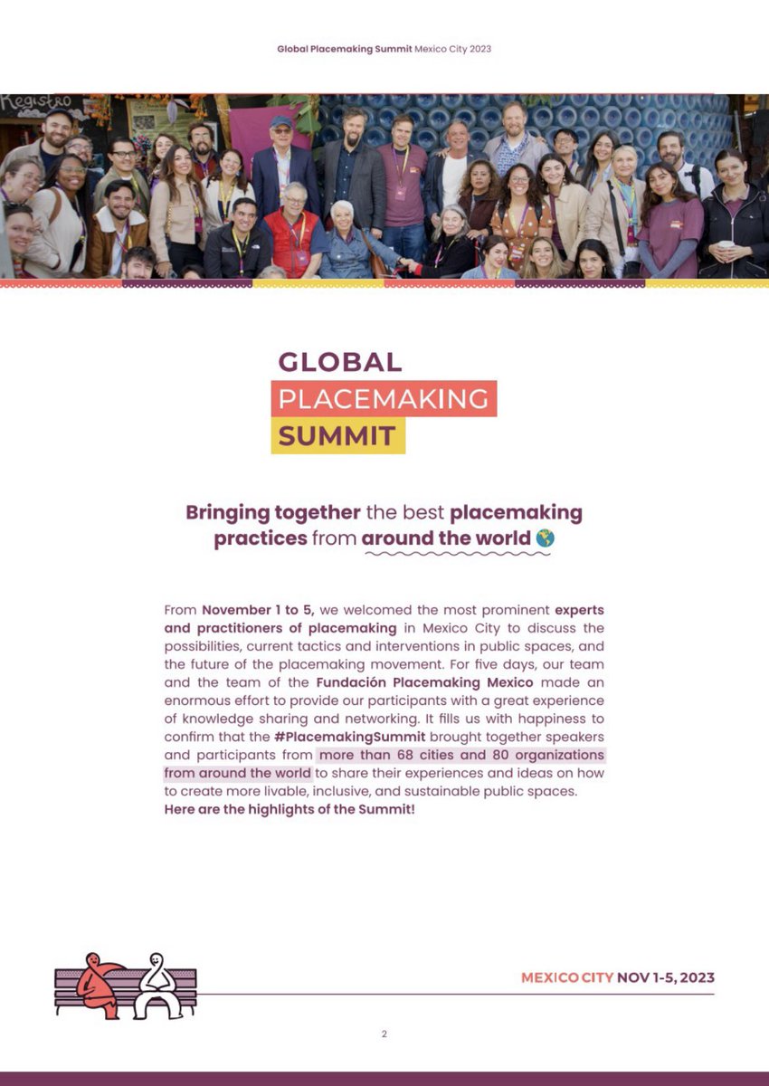 PlacemakingX's tweet photo. The report from our #GlobalPlacemakingSummit is out!
The Global #PlacemakingSummit convened many of the world's #placemaking leaders in Mexico City to set the course for the global movement & support the regional networks w/ cross-cutting global agendas:
https://t.co/yUpAsBCNkx https://t.co/Jkr00IhNkP