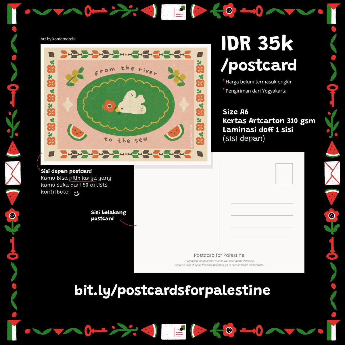 syahidahraya's tweet photo. POSTCARDS FOR PALESTINE 🇵🇸

untuk teman2 semua yang ada di Indonesia 🇮🇩 kamu bisa mendapatkan postcard yang diilustrasikan oleh 50 artist/illustrator lokal, sekaligus memberikan bantuan kemanusiaan ke Gaza, Palestina 🇵🇸

🔻https://t.co/uZZRHttDxu🔻

cek thread untuk lebih detail https://t.co/DavLR7W8r2