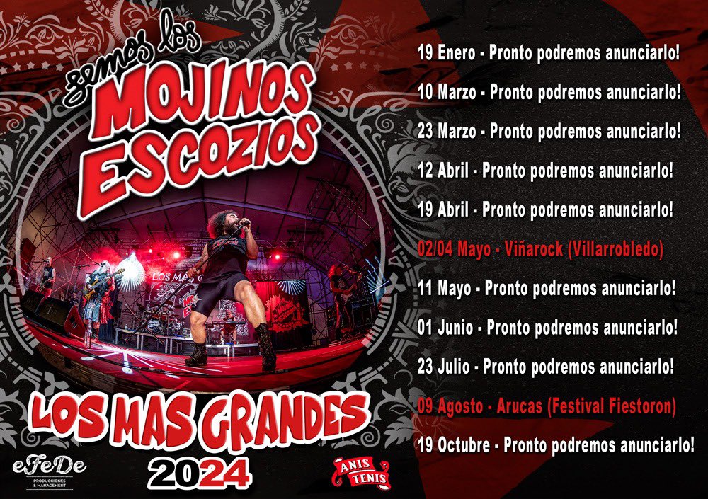 Mojinosescozios's tweet photo. ✨ Lo prometido, es deuda! Tal y como dijimos, estamos ya preparando la gira "Los Más Grandes 2024" @Mojinosescozios 

Primeras Confirmaciones!
Gira 2024

@efedeproduccion 

#SemosLosMasGrandes 
#LosMasGrandes
#MojinosEscozios 
#ChichoEterno
#AlbertusEterno https://t.co/3DOpMqvw51