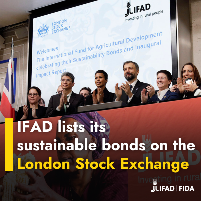IFAD's tweet photo. ❝Working together, we can build the bridges that connect private capital with global needs.❞
 
@IFADPresident opened the market at the London Stock Exchange this morning to mark the listing of IFAD's bonds, ringing the bell for rural development. @LSEplc