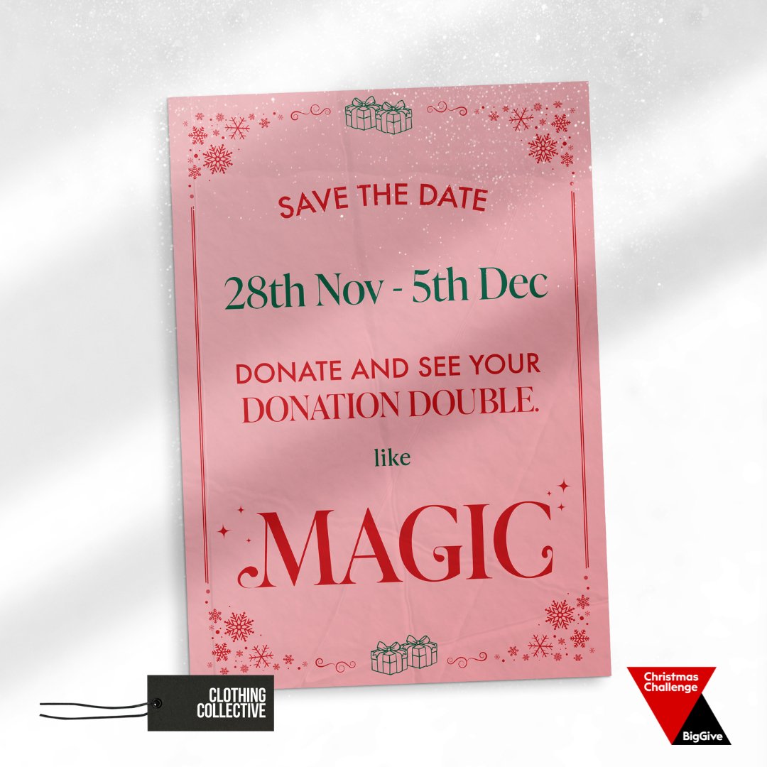 We’re excited to announce that we’ll be taking part in the <a href="/BigGive/">Big Give</a> #ChristmasChallenge! Every donation made to our campaign from 28th November- 5th December will be doubled! Save the date! 🎁🎄