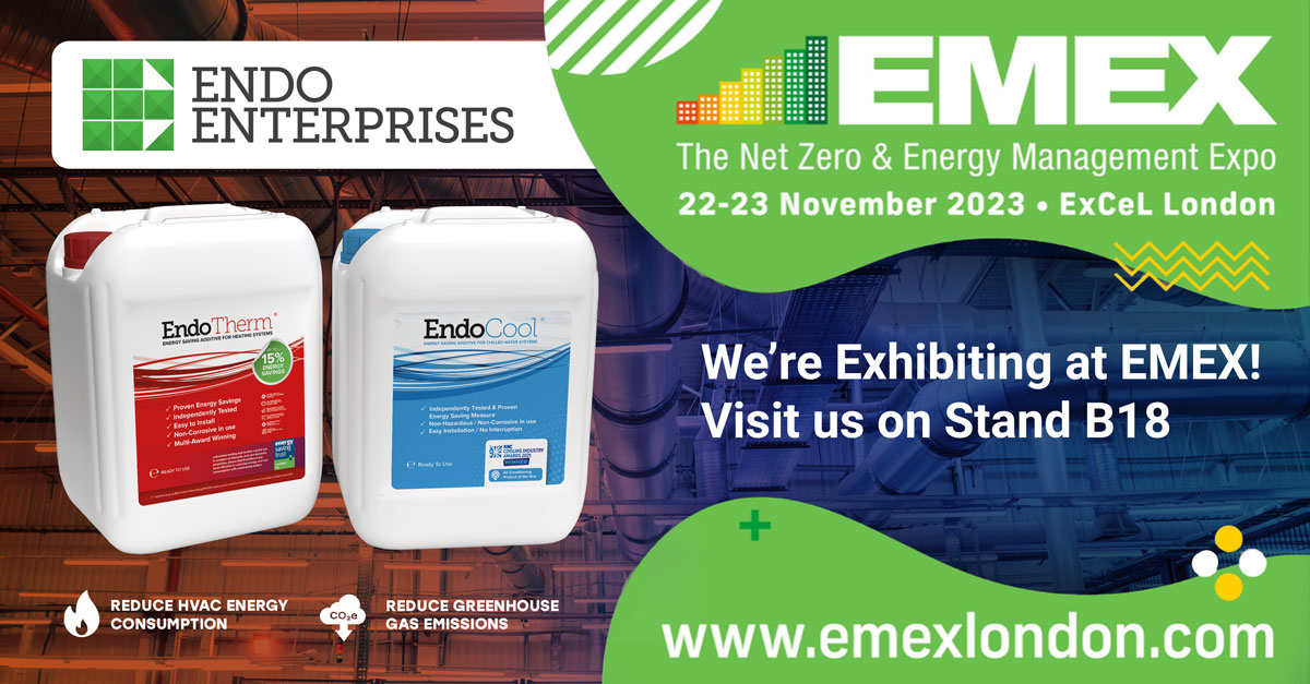 endoenterprises's tweet photo. We're exhibiting our #energysaving additives @Endo_Therm  &amp; @endocoolproduct  at @EMEXLONDON  The #NetZero &amp; Energy Management Exhibition! Join us on stand B18, 22nd - 23rd November @ ExCeL London to learn more about our innovative #EnergyEfficiency &amp; #carbonreduction solutions https://t.co/defMjIODml