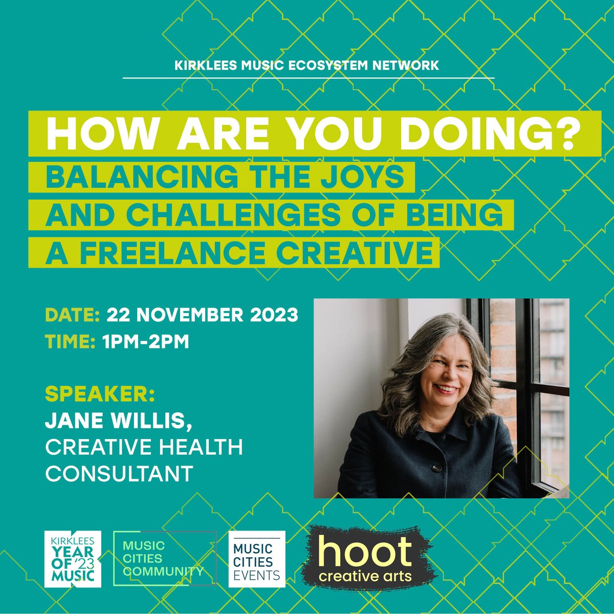 Tomorrow, join the next Kirklees Music Ecosystem Network 1pm on 22 Nov, presented with @HootMusic on balancing the joys & challenges of being a freelance creative. Sign up to attend ttps://www.musicinkirklees.co.uk/en-UK/topic/64465bcd2605df5f2061bca2 #KYOM23 @MusicCitiesSD