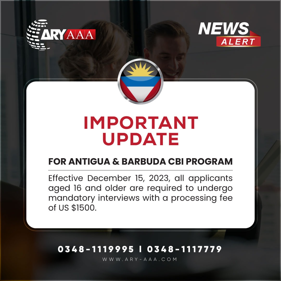 ARYAAAOFFICIAL's tweet photo. Significant changes are being made to the Antigua and Barbuda Citizenship by Investment Program. Applicants aged 16 and above are now required to attend mandatory interviews. This will come into effect from December 15, 2023, with a fee of $1500.
#secondpassport #traveltheworld https://t.co/WfnRvXVmm0