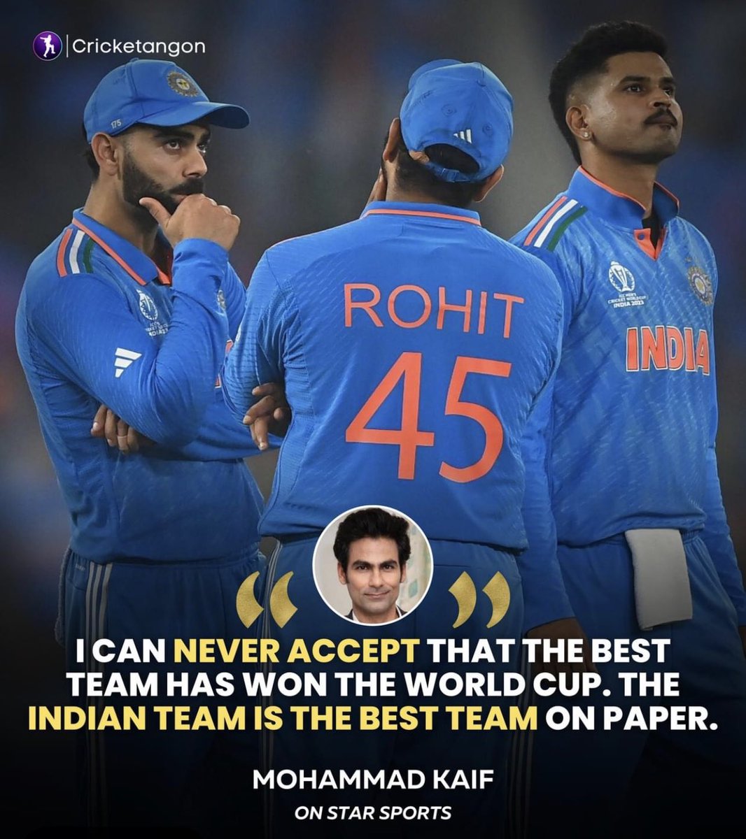 I think someone needs to remind former Indian batter, Mohammad Kaif that World Cup finals are won on a cricket field and not on paper 

🏏  #ICCCricketWorldCup  #INDvAUS