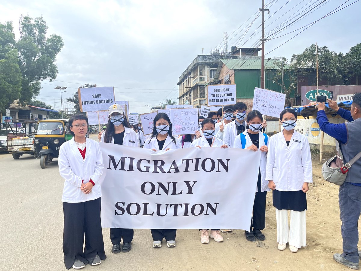 AriesHaoneoKuki's tweet photo. Over 50 MBBS students from Shija, RIMS, JNIMS are denied from their educational rights.
Today, i.e., 21st November 2023,
they are in protest against denial of exams by the University.
They are deprived of education & such discrimination against tribals shouldn't be overlooked. 

Where is Article 21A for the Kuki_Zo community? Where is our educational rights? Why are medical students deprived of their examination because we belong to the minority group? Where is humanity? For God Sake think for the future of these students🙏 

#Kuki_Zo brethren have every right to fulfill their dreams and be promising doctors! 
Please Keep the political whataboutery away from the education section and listen to their cries and provide the best solution that can be acceptable to all.
7 months is far too long 

Will the govt. pay no heed to the cries of our #Kuki_Zo medical students?
Our #Kuki_Zo brethren have every right and reasons to be heard as much as the students in Imphal valley who have been given the privilege to go ahead with their studies and appear their exams!

#Kuki_Zo 
#SeparateAdministration4Kuki_Zo 
#KukiZoStudents
#MeiteiAtrocities