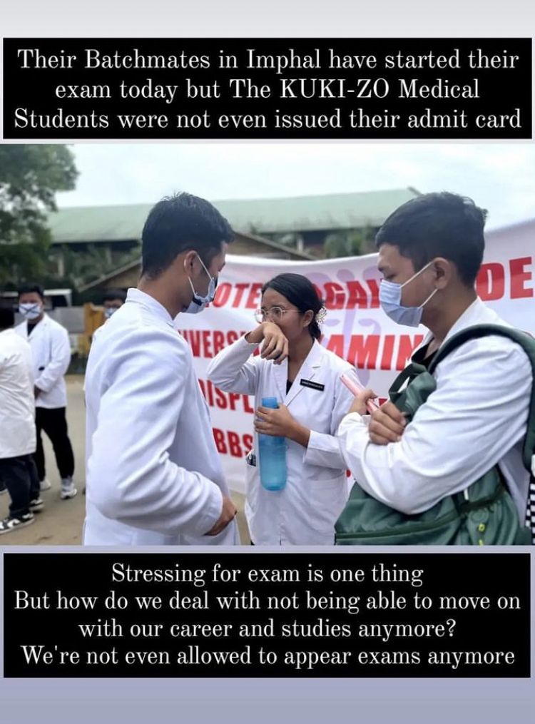AriesHaoneoKuki's tweet photo. Over 50 MBBS students from Shija, RIMS, JNIMS are denied from their educational rights.
Today, i.e., 21st November 2023,
they are in protest against denial of exams by the University.
They are deprived of education & such discrimination against tribals shouldn't be overlooked. 

Where is Article 21A for the Kuki_Zo community? Where is our educational rights? Why are medical students deprived of their examination because we belong to the minority group? Where is humanity? For God Sake think for the future of these students🙏 

#Kuki_Zo brethren have every right to fulfill their dreams and be promising doctors! 
Please Keep the political whataboutery away from the education section and listen to their cries and provide the best solution that can be acceptable to all.
7 months is far too long 

Will the govt. pay no heed to the cries of our #Kuki_Zo medical students?
Our #Kuki_Zo brethren have every right and reasons to be heard as much as the students in Imphal valley who have been given the privilege to go ahead with their studies and appear their exams!

#Kuki_Zo 
#SeparateAdministration4Kuki_Zo 
#KukiZoStudents
#MeiteiAtrocities