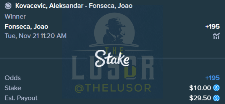 TheLusor's tweet photo. I wasn't going to start one more challenge until Next Gen Finals next week. But lets do this, if and only if Fonseca defeats Kovacevic we take this as BET 1 and continue rolling it.

You joining? 

#GamblingTwittwr #SportsBetting #ParlayScience https://t.co/Sq09y2O4NI