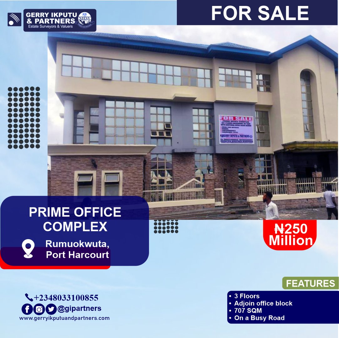 giandpartners's tweet photo. FOR SALE
This Prime Office Complex is on 3 floors measuring 707SQM with an adjoining office block.
FOR INQUIRIES CALL: 08033100855 GERRY IKPUTU & PARTNERS
#gipartners #gerryikputu #gerryikputuandpartners #officespace #forsaleph #officecomplex #forsale #forsaleoffice #DavidoDay https://t.co/YPuxTIWrAU