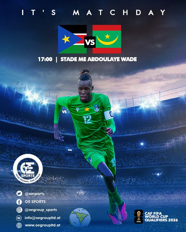 oe_limited's tweet photo. It's Matchday! 

The stage is set, the passion ignites! Join us as @josephloro4  and the team bring their A-game in the 2026 World Cup Qualifier against Mauritania. Let the journey to victory begin! 🏆
.
.
#yourdreamsourgoals #matchday #roadto2026 https://t.co/fh9uk3YXQT