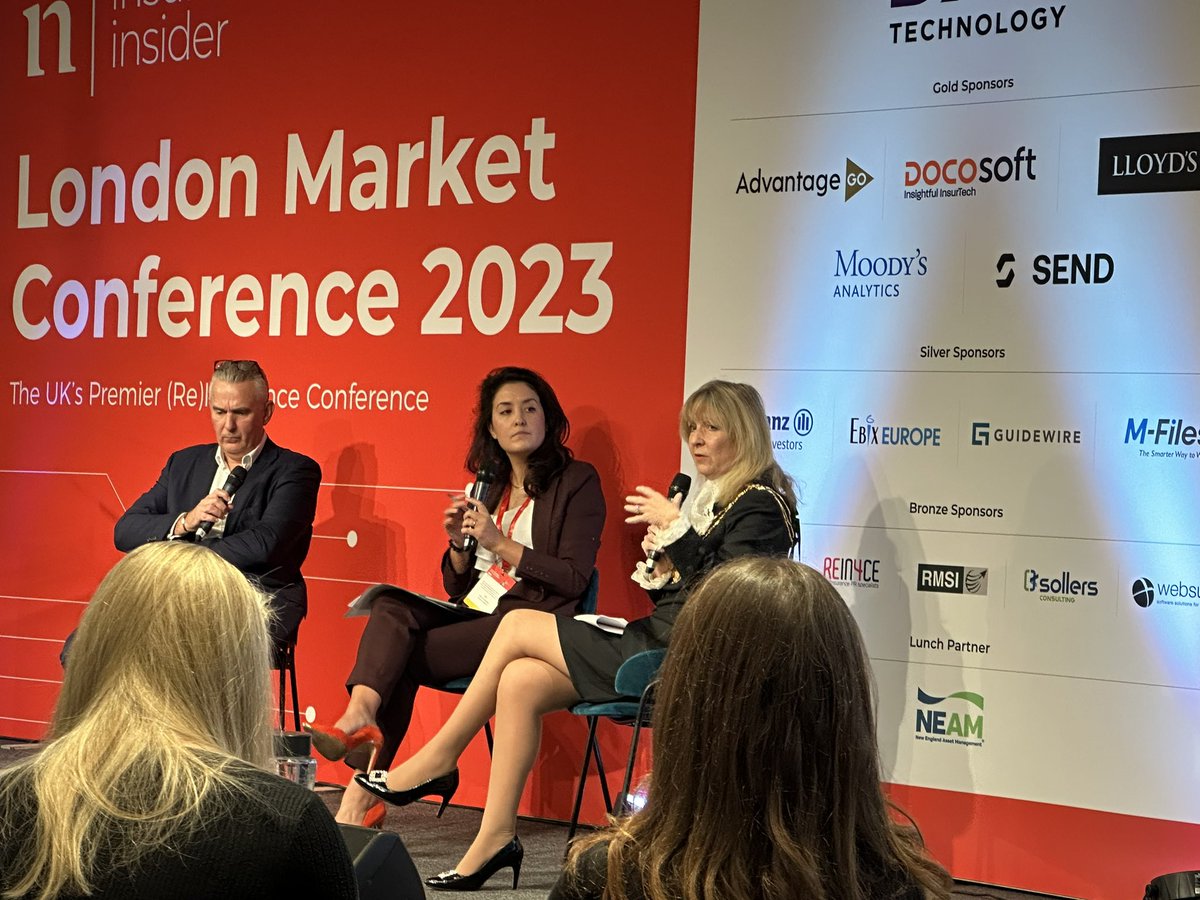SimoneKrummaker's tweet photo. “How do we become a force for good?“ asks @WTWcorporate’s Alastair Swift at #LMC2023 or is it complacency that holds #insurers back for real impact on #GrandChallenges such as #climateresilience #sustainability and #digitalisation as feared by @GallagherUK’s Dame Susan Langley https://t.co/0jdhYmptKH