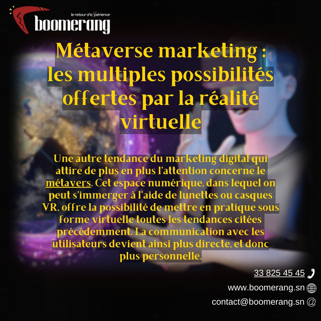 HEY HEY HEY SAMA GARS YI,

Les tendances du marketing digital évoluent rapidement, mais chez Boomerang Agency, nous sommes prêts à les embrasser. 💡 
 #MarketingDigital #TendancesMarketing #Boomerangagency