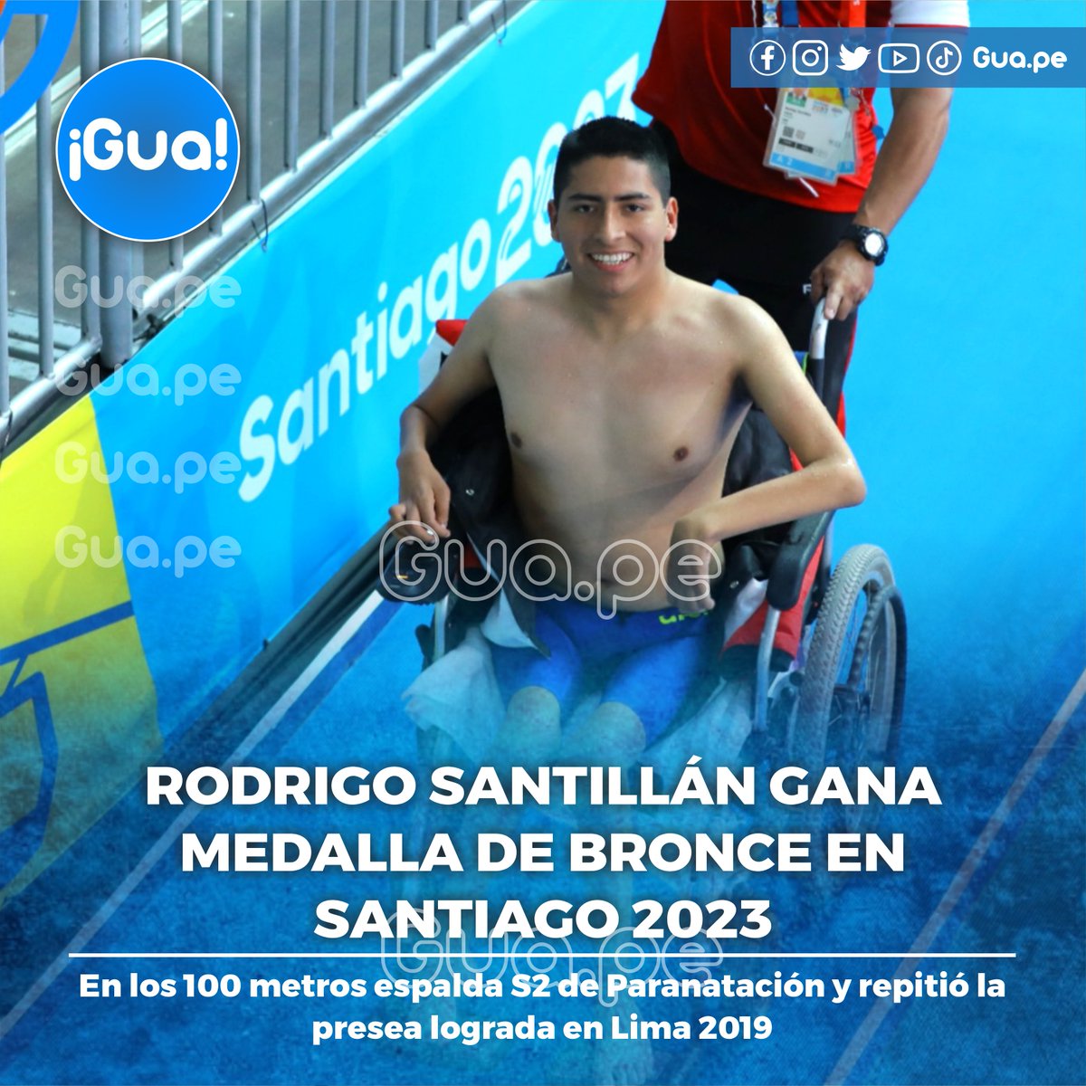 guapuntope's tweet photo. #Bravo 🥉🇵🇪| El peruano Rodrigo Santillán ganó la presea de bronce en los VII Juegos Parapanamericanos Santiago 2023, en la modalidad 100 metros espalda S2 de Paranatación. ➡️ https://t.co/mz22gt9hwc https://t.co/7sYB2B7FyN