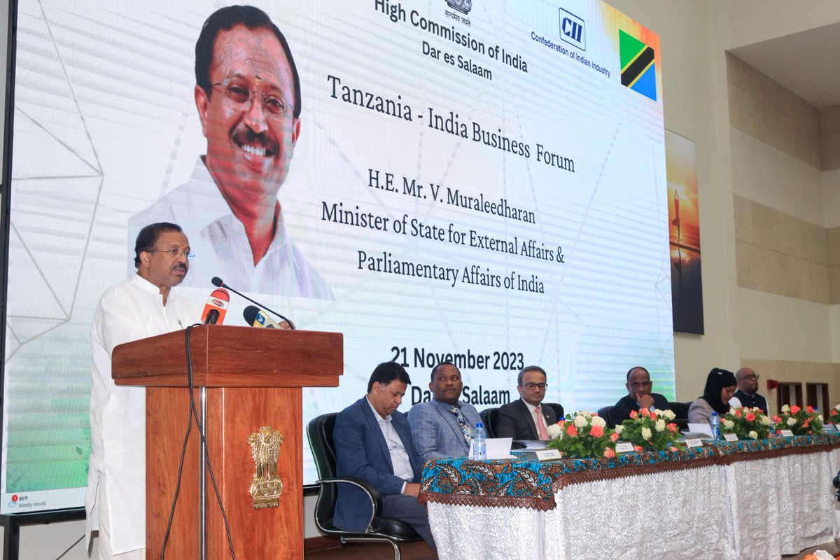 CII4Global's tweet photo. CII in partnership with High Commission of India in Dar Es Salaam organized the India Tanzania Business Forum in presence of Shri V Muraleedharan, Minister of State for External Affairs &amp; Parliamentary Affairs, GOI.
 @MOS_MEA @IndiainTanzania @binaysrikant76 https://t.co/vcPYhfwpTw