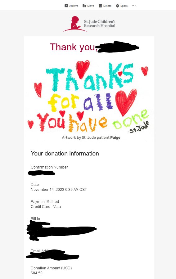 SedimentarySock's tweet photo. Forgot to share

MILA Raised about 40-50 USD for charity and I chipped in 100 SGD

St. Jude - 115 SGD ( 84.50 USD ) donated

World Central Kitchen - 67.30 SGD ( 49.96 USD ) donated

Total donated - 177 SGD ( ~130 USD ) https://t.co/wveOkO9TwG