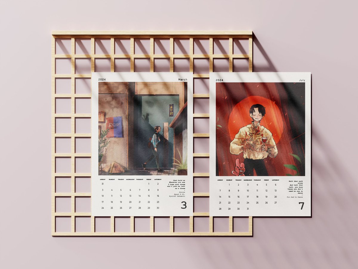 thisiskeets's tweet photo. a mini 2024 calendar print run! 🗓️ 
—
• 5”x 7”
• 300gsm, soft-touch lamination
• pre-order from https://t.co/pvG97Ze0zE
• est. mailing them out in the end of dec! https://t.co/KHawpAwlLV