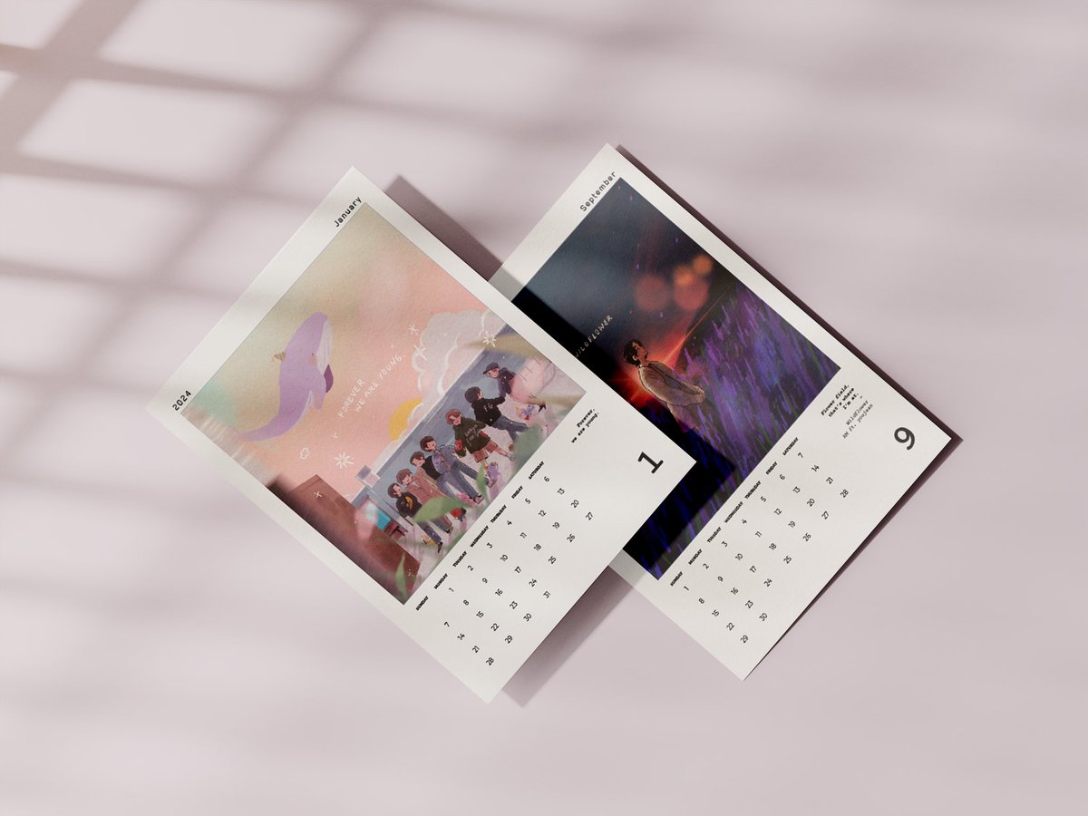 thisiskeets's tweet photo. a mini 2024 calendar print run! 🗓️ 
—
• 5”x 7”
• 300gsm, soft-touch lamination
• pre-order from https://t.co/pvG97Ze0zE
• est. mailing them out in the end of dec! https://t.co/KHawpAwlLV