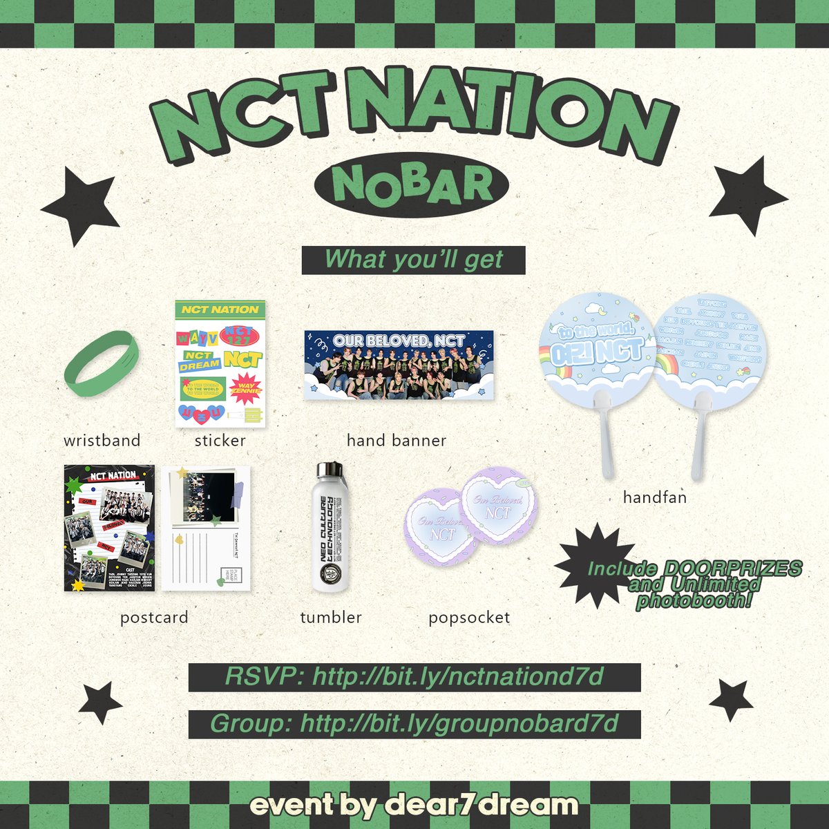 [NOBAR NCT NATION BANDUNG] 
NCT NATION To The World in Cinemas  
📍CGV 23 PASKAL
🗓️10 December 2023
⏰2PM 
💰IDR 205K / DP 100K

🔗RSVP bit.ly/nctnationd7d
🔗Group bit.ly/groupnobard7d