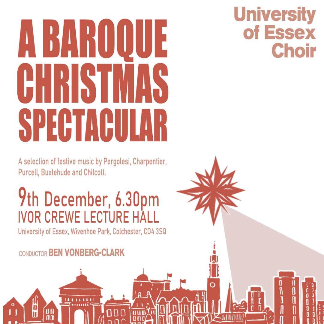 🎼 Join the @UoEChoir for 'A Baroque Christmas Spectacular'. ⏰ 6.30pm to 8.30pm, Saturday 9 December 📍 Ivor Crewe Lecture Hall, University of Essex, Colchester campus Tickets can be purchased on the door, or in advance from Ticketsource ow.ly/nnkX50Q9OV3