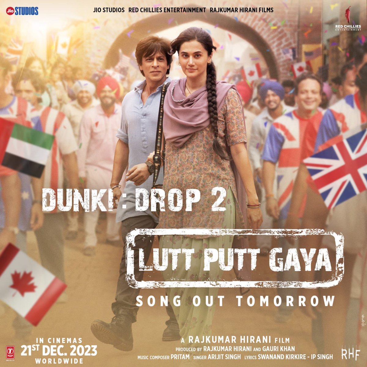 Get ready to watch Hardy's heart dance to the tunes of Manu’s love. #DunkiDrop2 - #LuttPuttGaya song out tomorrow. 30 days to go for DUNKI #Dunki releasing worldwide in cinemas on 21st December, 2023. ⁦@iamsrk⁩