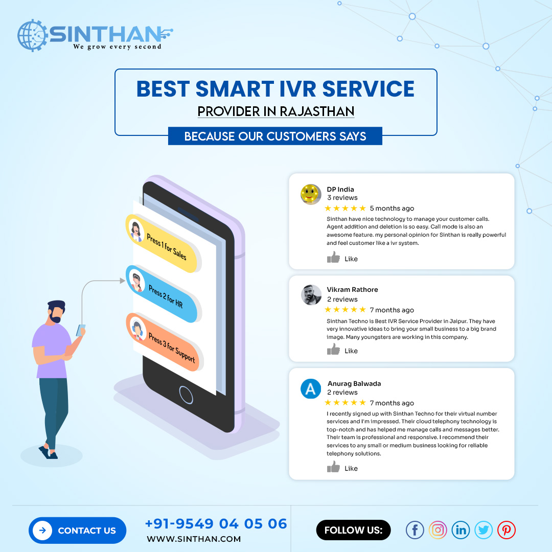 Revolutionize customer interactions with our advanced IVR solutions. Elevate your business communication effortlessly. 📲🌐
Get Free IVR Demo Today : ☎ 9549040506
.
#sinthantechno #IVRServices #CustomerCommunication #EnhancedCustomerExperience #SeamlessCommunication