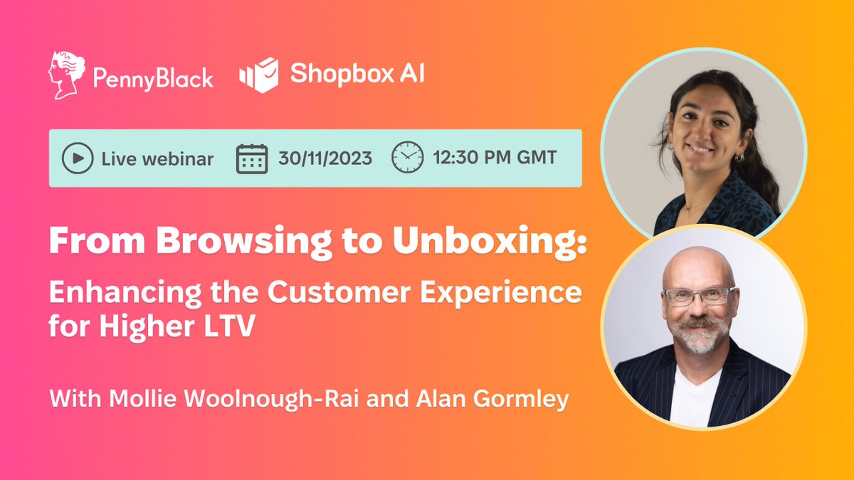 Join our upcoming webinar with Shopbox AI on November 30th to learn the secret to unlocking higher customer lifetime value, from their first click to the moment they unbox your order.

Save your seat here: bit.ly/3G2sQu2

#personalisation #customerlifetimevalue