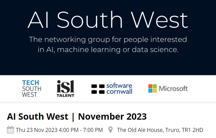🍺 AI South West is landing at The Old Ale House in Truro are you coming? In collaboration with ISL Talent and with support from Microsoft, we're creating a night where the old world meets new tech. Tickets here: softwarecornwall.org/event/ai-south…