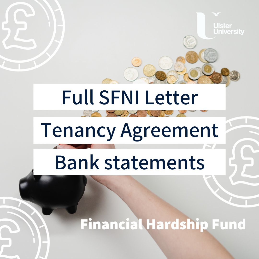 UUStuWellbeing's tweet photo. If you are in financial hardship &amp; applying for the financial hardship fund, we require 3 pieces of evidence:
-SFNI letter
-Tenancy agreement
-3 months bank statements
If you have children, we will require additional evidence. Visit the website for info https://t.co/lDkILx1kdT https://t.co/Q8iSIokOvY