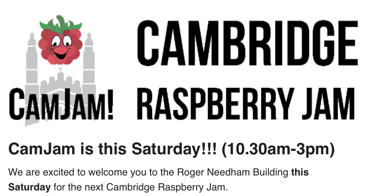 I'll be at the Cambridge Raspberry Jam (<a href="/CambridgeJam/">CamJam Raspberry Jam</a>) this Saturday with my Mega-Tetris 🕹️ Looking forward to my first in-person #RaspberryPi event in a very long time. Will be good to catch up with Pi faces old and new! 🥳

Tickets / Details here: camjam.me